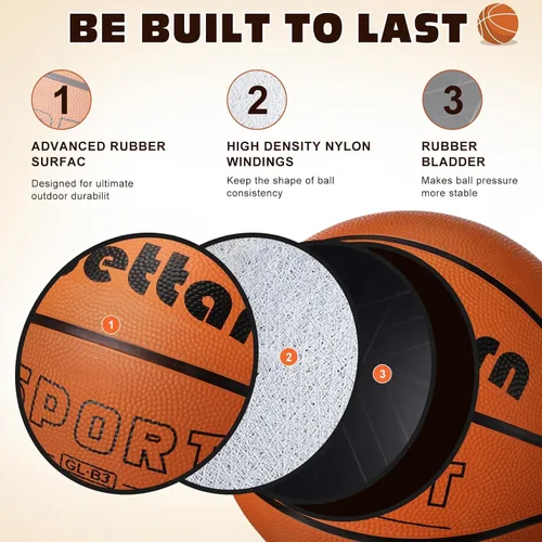 Vista 2 de Wettarn Rubber Training Basketball with Pump Street Ball Made for Teens Adults Indoor and Outdoor Game Gym Training Competition Basketball