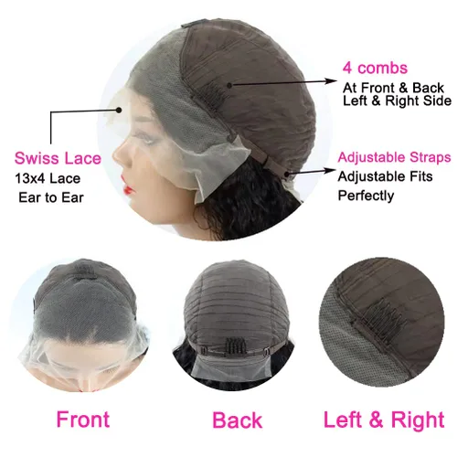 Vista 4 de Pelucas sueltas de cabello humano ondulado profundo con encaje frontal, prearrancado, pelucas de encaje frontal de 13 x 4 para mujeres negras