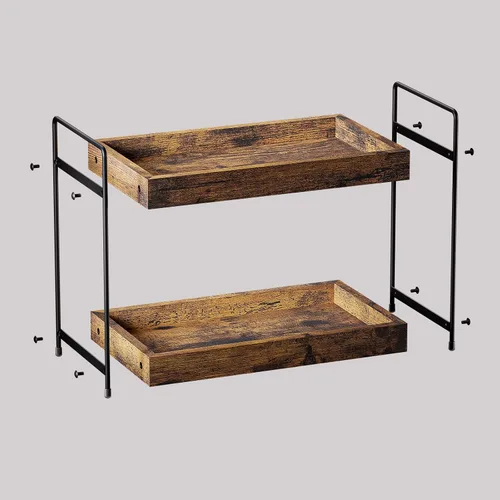 Vista 4 de Organizador de encimera de baño de 2 niveles, estante de especias de madera para encimera de cocina, organizador de maquillaje cosmético de tocador