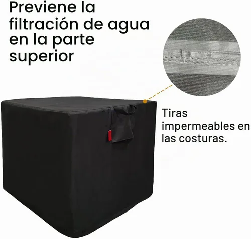 Vista 4 de Cubierta cuadrada para mesa de fuego de patio al aire libre, resistente a la decoloración, cubierta de hoguera 600D, tiras impermeables para juntas