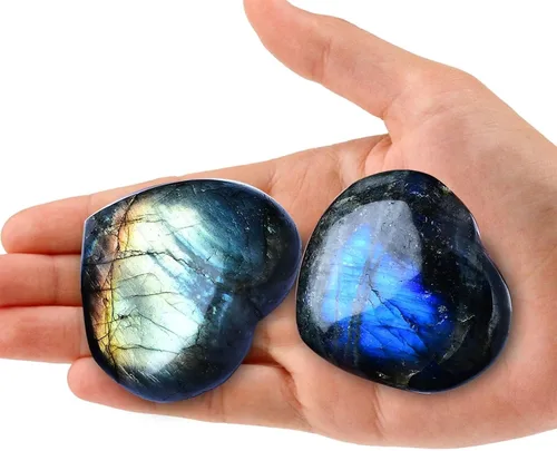 Vista 19 de Roca de Labradorita Pequeña Lámina de Labradorita Azul Pulida Piedra de Cristal de Sanación en Bloque para Meditación Regalo Decoración del Hogar