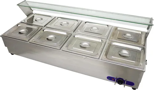 Vista 7 de INTSUPERMAI Calentador comercial de 8 sartenes de 6 pulgadas de profundidad para encimera, calentador de sopa de alimentos Bain Marie, calentador