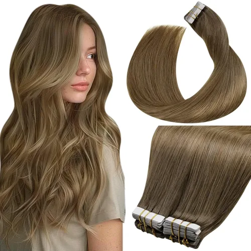 Vista 36 de LaaVoo Extensiones adhesivas de cabello humano real, color negro azabache, extensiones de cabello humano liso y sedoso, 10 pulgadas, 20