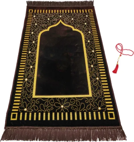 Vista 24 de Alfombra de oración – Alfombra turca Janamaz Sajada de felpa suave para hombres y mujeres, alfombrilla de oración lisa y sólida, regalo de Ramadán