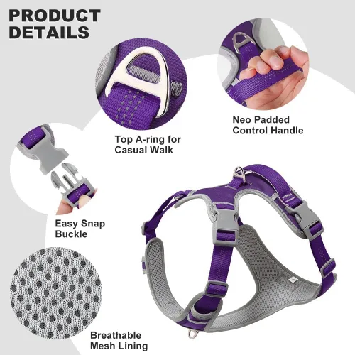 Vista 3 de No Pull Dog Harness – Adjustable Reflective Nylon Harness with Soft Padded Mesh for Comfortable Walking (Black, M)