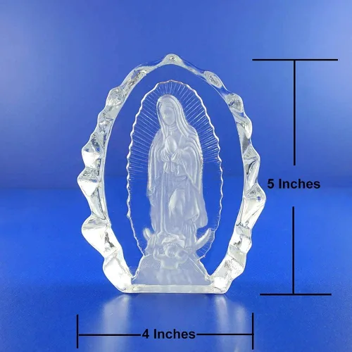 Vista 2 de Estatua de cristal de la Virgen de Guadalupe de 5 pulgadas, figura religiosa de cristal religioso de la Virgen María, regalos católicos