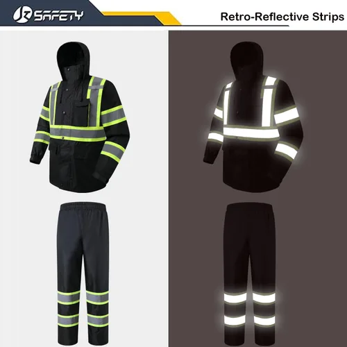 Vista 2 de JKSafety Chaqueta y pantalones reflectantes de alta visibilidad para lluvia, impermeables para hombres y mujeres, equipo de lluvia para agricultura