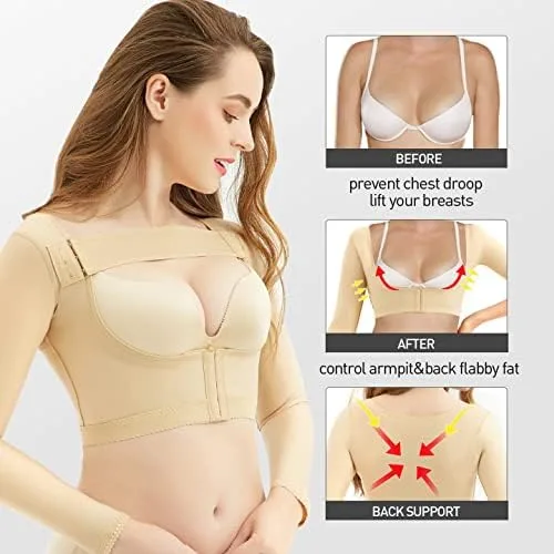 Vista 3 de Mangas de compresión para la parte superior del brazo, moldeador postquirúrgico, más delgado, corrector de postura, fajas para mujer