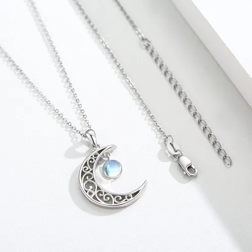 Vista 3 de Moon Necklace 925 Sterling Silver Moon StoneAmber Necklace Celtic Knot Moon Pendant Moon Jewelry Gifts Birthday Valentine's Day Gifts for Women