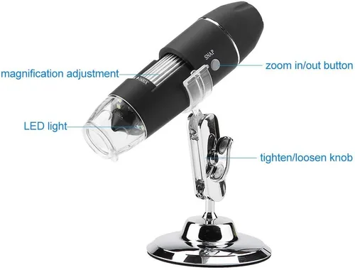 Vista 5 de Microscopio digital USB, aumento 50X-1600X con soporte