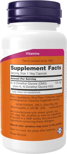 Vista 2 de NOW Foods Supplements, DMG (N-Dimethyl Glycine) 125 mg, Nutritional Support, 100 Veg Capsules