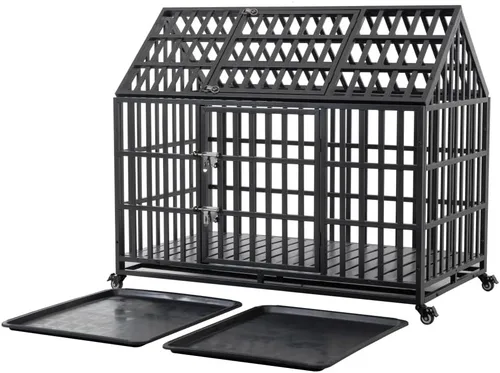 Vista 8 de Heavy-Duty Metal Dog Crate for Large Dogs – Sturdy, Ventilated Kennel with Secure Double-Latch Door and Smooth-Rolling Lockable Wheels (52 inch)
