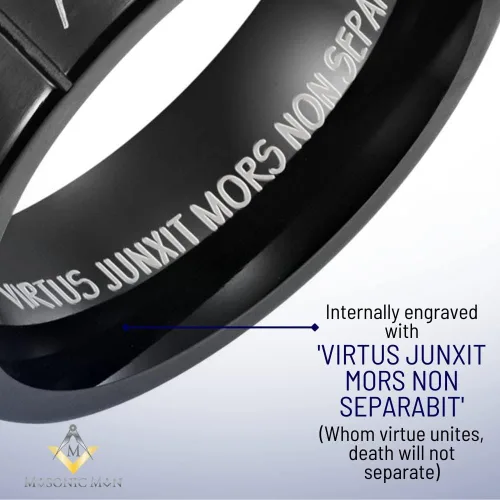 Vista 3 de MasonicMan Anillo masónico de titanio negro para hombre, grabado latino