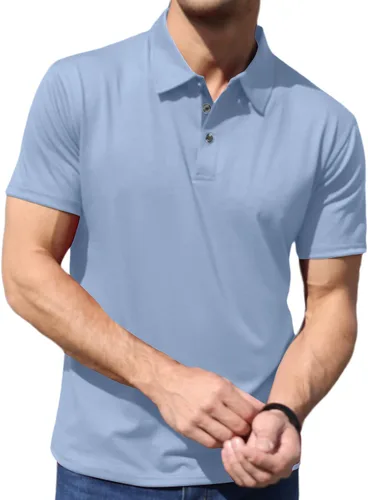 Vista 3 de Lexiart Polo de moda para hombre, camisa de golf de manga corta, con botones, de algodón, con cuello