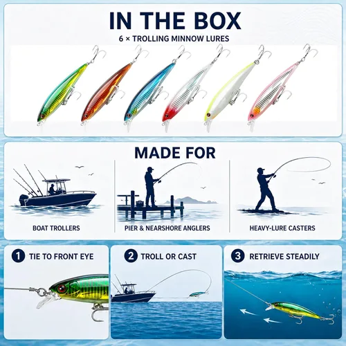 Vista 7 de Saltwater Trolling Lures, Floating Diving Minnow Baits