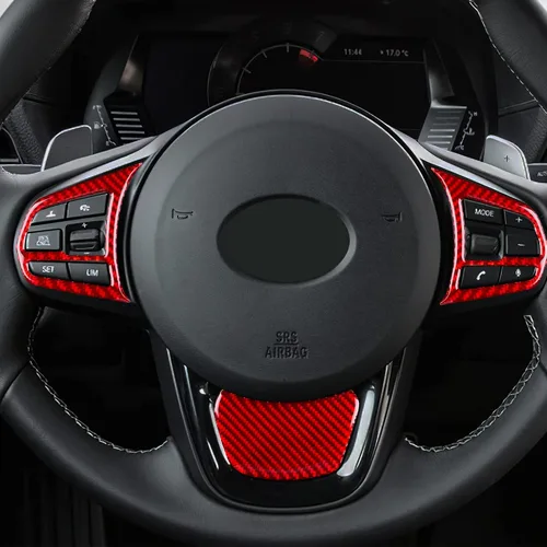 Vista 4 de AIRSPEED Adhesivo decorativo para volante de automóvil, marco de botón de fibra de carbono, para Toyota Supra GR A90 A91 MK5 2019-2022, rojo