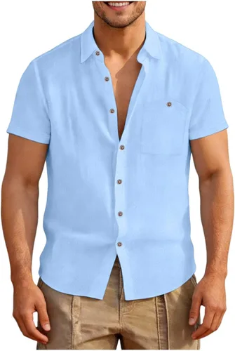 Vista 8 de Camisas con botones para hombre, verano, playa, vacaciones, camisa hawaiana, color sólido, guayabera cubana, manga corta, vestido casual
