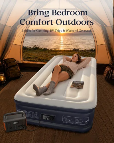 Vista 3 de VOSSER Colchón de aire individual XL con bomba incorporada, colchón inflable extra largo de 13 pulgadas elevado de 80 pulgadas, cama de aire Azul