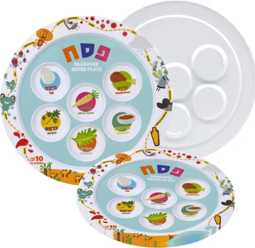 Vista 10 de The Dreidel Company Plato Seder de melamina de Pascua infantil con diseño de 10 plagas, Kaarah tradicional para pesaj de 9 pulgadas (paquete de 3)