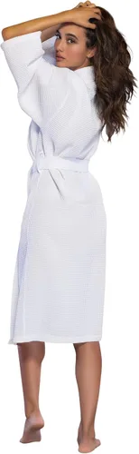 Vista 4 de Turquaz Linen Lightweight Long Waffle Kimono Unisex Spa Robes For Women And Men
