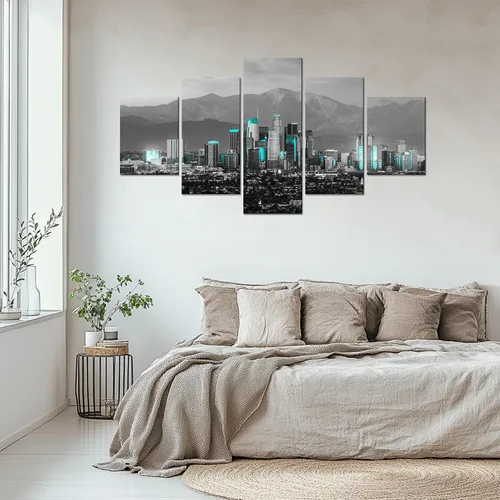 Vista 8 de Cawpom Arte de pared de Los Ángeles en blanco y negro, cuadro decorativo para pared, diseño de horizonte de Los Ángeles, póster de palmera, marco