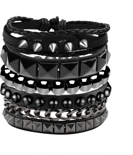 Vista 18 de Eigso Juego de 4 pulseras de cuero punk, con tachuelas de roca para hombres y mujeres, estilo retro, clásico, con pinchos, de metal, para hombre