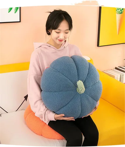 Vista 2 de Almohada decorativa de calabaza, cojín de suelo, cojín de sofá, almohada de lectura para automóvil (azul, 7.8 pulgadas)