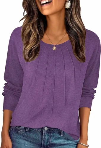 Vista 25 de Zeagoo Blusas de otoño para mujer, camisas de manga larga, blusas casuales de algodón, blusas plisadas elegantes 2025
