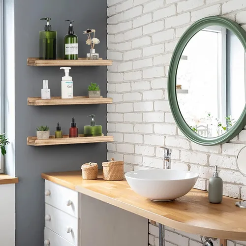 Vista 2 de Emfogo Estantes flotantes para pared, estantes de pared de madera de 16.9 pulgadas con repisa, estante flotante para fotos, juego de 3 para sala