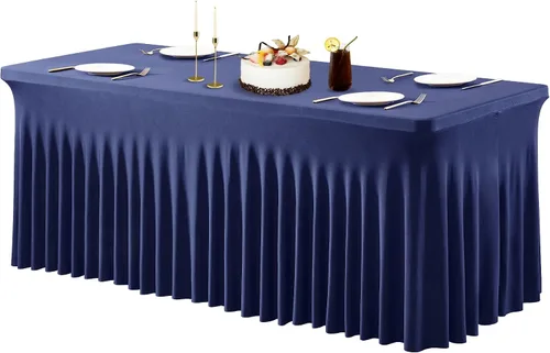 Vista 24 de PARTISKY - Mantel de elastano negro para mesas rectangulares de 4 pies, cubierta de mesa elástica para mesas plegables, bodas, fiestas, banquetes