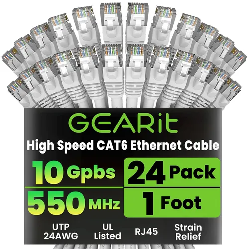 Vista 31 de GEARit Paquete de 24 cables Ethernet Cat6 de 0.5 pies Cable de conexión de red RJ45, conectores chapados en oro sin enganches de 10 Gbps, cable