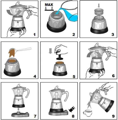 Vista 3 de UNIWARE Cafetera eléctrica profesional de café expreso/moka de 6 tazas (azul)