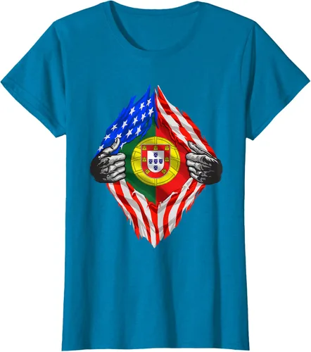 Vista 75 de Camiseta de bandera de Estados Unidos con diseño de raíces portuguesas, Negro, S