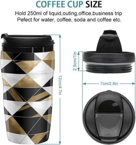 Vista 2 de Fashion Modern Black White Gold Triangles Coffee Cup Hot Coffee Travel Mug Reusable Iced Coffee Cups Double Heat Insulation Coffee Mug with