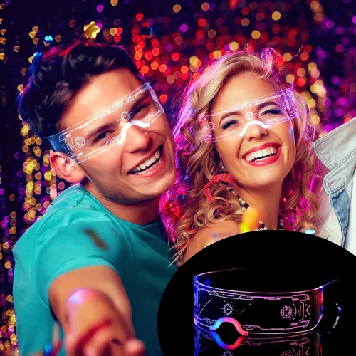 Vista 4 de Paquete de 2 lentes LED de vidrio iluminado para fiestas para niños y adultos, lentes de sol futuristas multicolor, accesorios espaciales, gafas