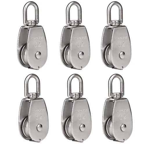 Vista 12 de Rocaris Paquete de 6 Poleas Simples de Elevación M25 con Carga de 330 Libras, Acero Inoxidable 304 de Servicio Pesado Bloque de Polea de Cuerda