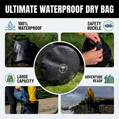 Vista 2 de Ho Stevie! Bolsa seca impermeable resistente - Mantiene tus cosas secas, en viajes de surf, campamento o cualquier aventura (negro, 5L)