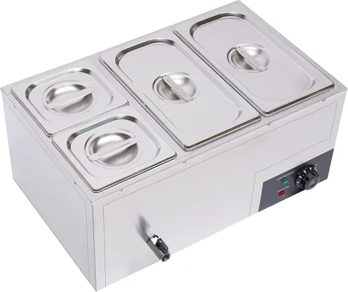 Vista 10 de DYNAMI Calentador de alimentos para bufé comercial de 110 V, mesa de vapor eléctrica grande de acero inoxidable de 3 bandejas con diseño