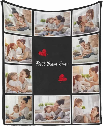 Vista 24 de InterestPrint Manta con foto, regalos personalizados para mamá, manta de collage de fotos personalizada para mamá de hija e hijo para cumpleaños