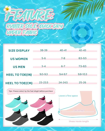 Vista 4 de Handepo 4 pares de zapatos de agua para mujeres y hombres, calcetines de secado rápido, zapatos de natación unisex para playa, piscina, deportes