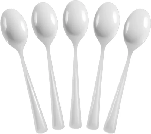 Vista 15 de Party Solids Cucharas de plástico negras, 100 piezas, cucharas negras, utensilios desechables, juego de cubiertos de plástico resistente