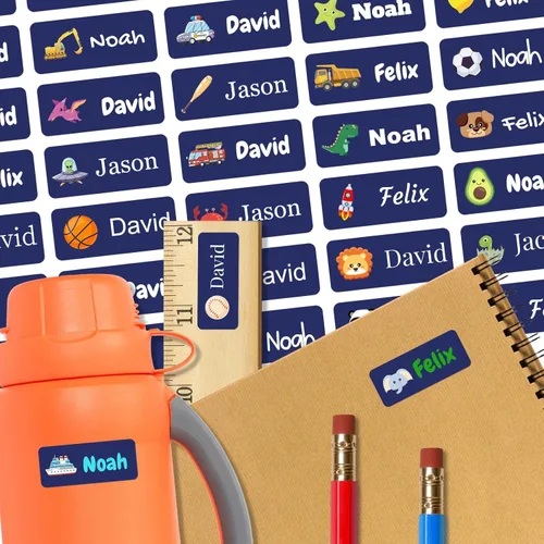 Vista 8 de 128 etiquetas adhesivas de nombre personalizadas para guardería, etiquetas de nombre impermeables personalizadas para niños, suministros escolares