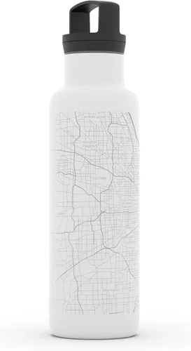 Vista 2 de Well Told Botella de agua aislada con mapa de Chicago Illinois, botella de acero inoxidable grabada (21 onzas, blanco) botella aislada de mapa