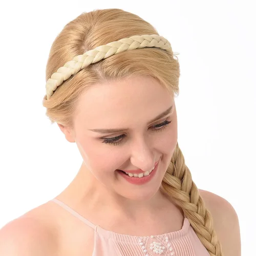 Vista 5 de Ancho de 1.5 cm Banda de pelo sintético trenzada estrecha con dientes para mujeres y niñas (Negro)