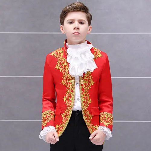 Vista 2 de STIOEDYUAN Disfraz de príncipe para niño, traje de palacio gótico victoriano, traje de rey real, disfraz de fiesta de cosplay de Halloween para niños