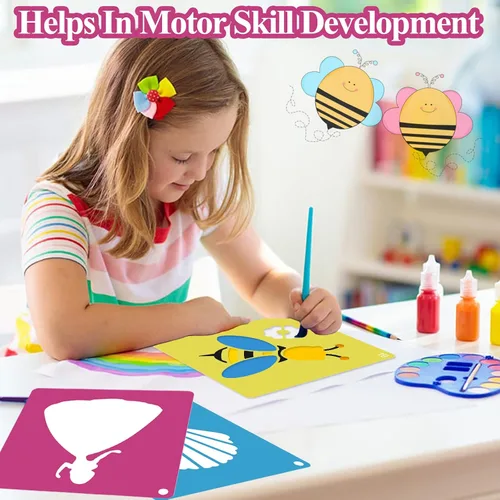 Vista 4 de LanMa 30 plantillas de dibujo para niños y niñas, plantillas coloridas de pintura de plástico de 8 x 8 pulgadas, tiza para acera