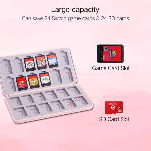 Vista 3 de PERFECTSIGHT Bonita funda para tarjetas de juego compatible con Nintendo SwitchSwitch LiteOLED, 24 cartuchos para tarjetas de juego y 48 tarjetas
