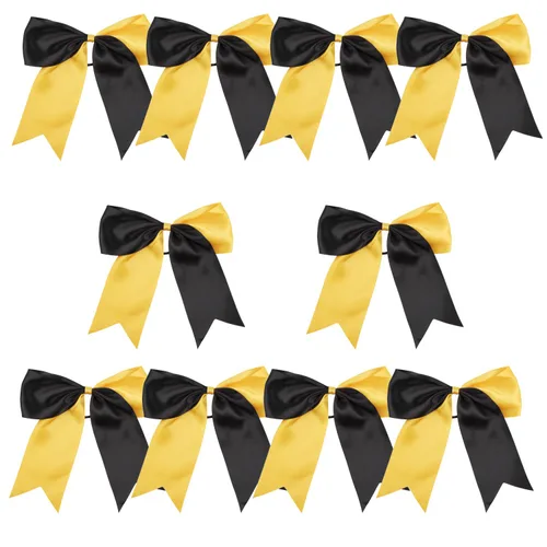 Vista 12 de Lazos de animadora jumbo de 8 pulgadas con diamantes de imitación brillantes para cola de caballo, lazos de porrista, 6 unidades, color negro