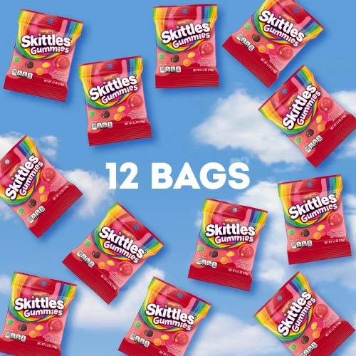 Vista 5 de SKITTLES Gummies Original Fruity Gummy Candy, bolsas de 4.2 onzas, paquete a granel de 12 snacks