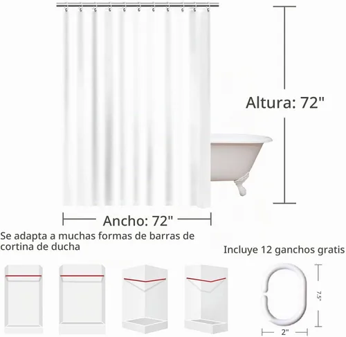 Vista 7 de LIVILAN - Cortina de ducha con 12 ganchos, varios diseños Flores de cerezo